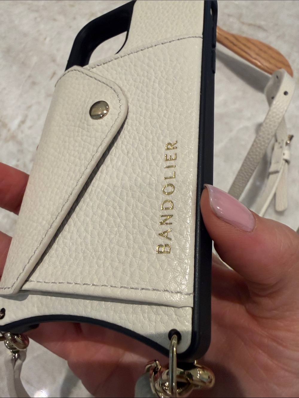 BANDOLIER Ivory Leather Crossbody Phone Case - Picture 4 of 5